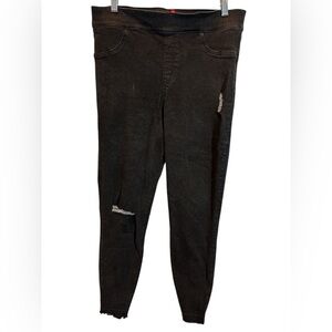 SPANX Distressed Denim Pants Legging  Black Ankle Raw Hem Women’s Sz XL EUC